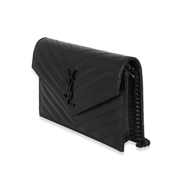 Saint Laurent Black Grain De Poudre Envelope Chain Wallet - Picture 2 of 8